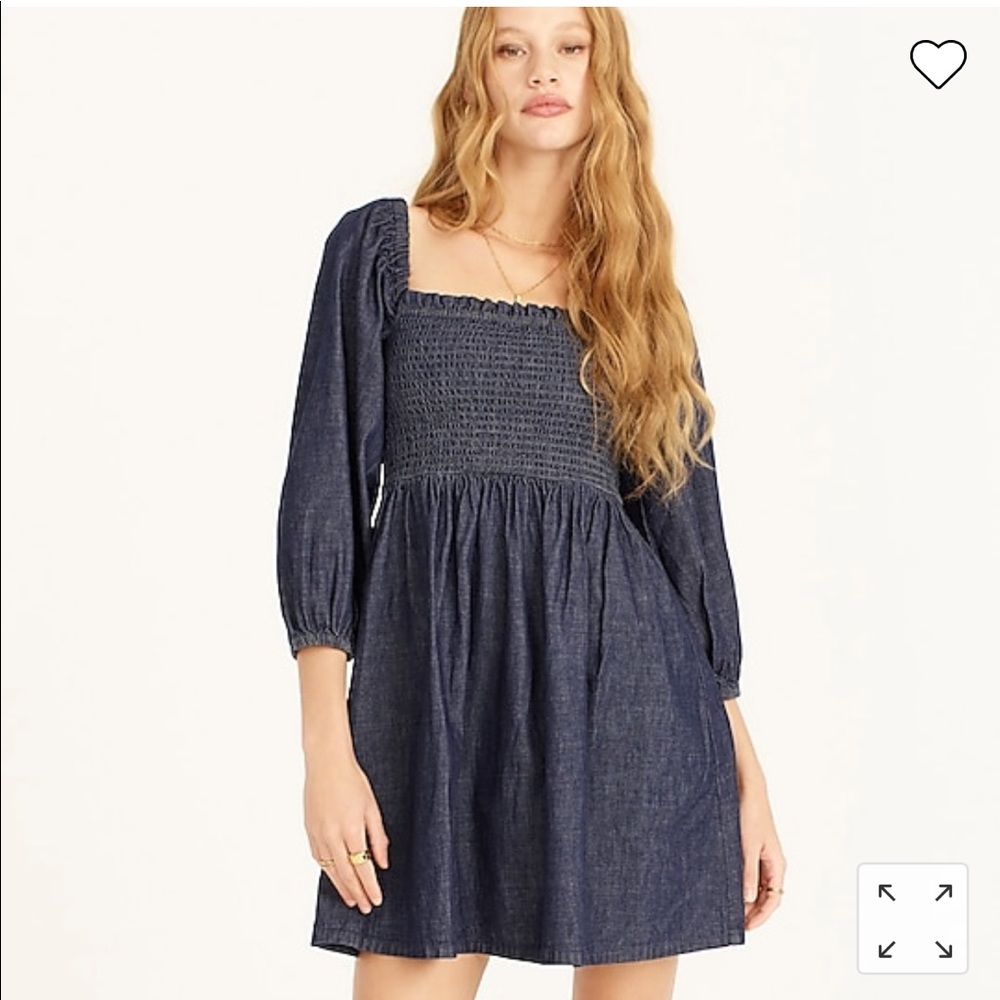J Crew Smocked Puff Dress in Chambray